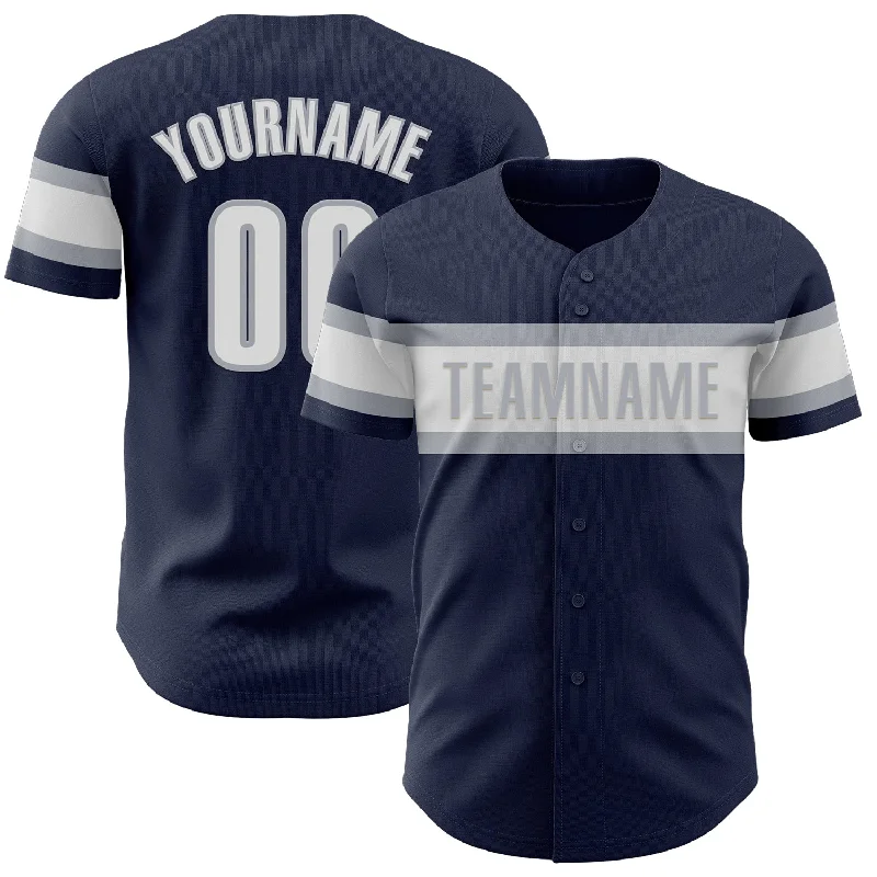 Custom Navy White-Gray Authentic Baseball Jersey