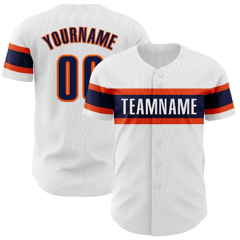 Custom White Navy-Orange Authentic Baseball Jersey