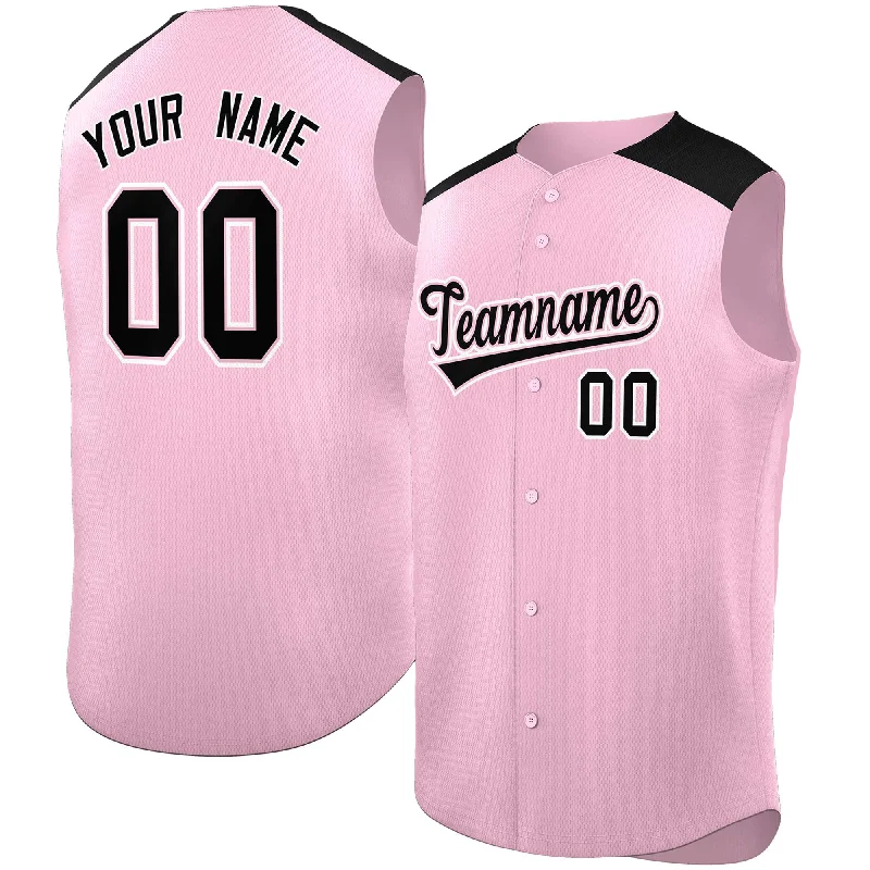 Custom Light Pink Black Personalized Classic Authentic Sleeveless Baseball Jersey