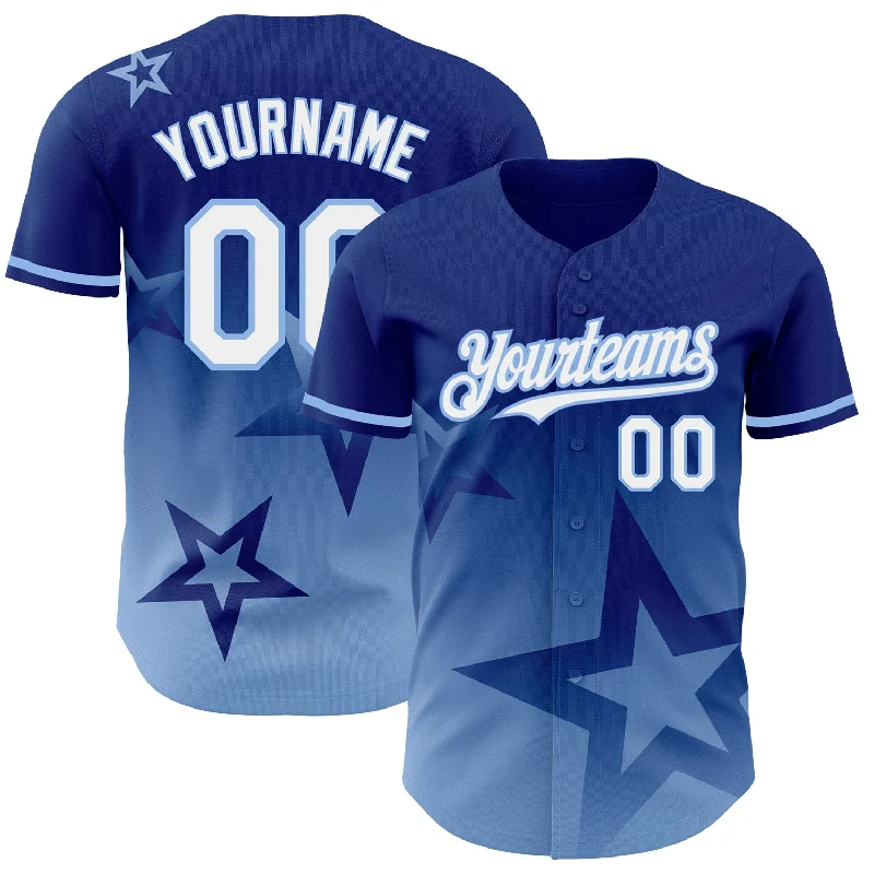 Custom Royal White-Light Blue 3D Pattern Design Gradient Style Twinkle Star Authentic Baseball Jersey