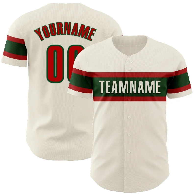 Custom Cream Red-Green Authentic Baseball Jersey