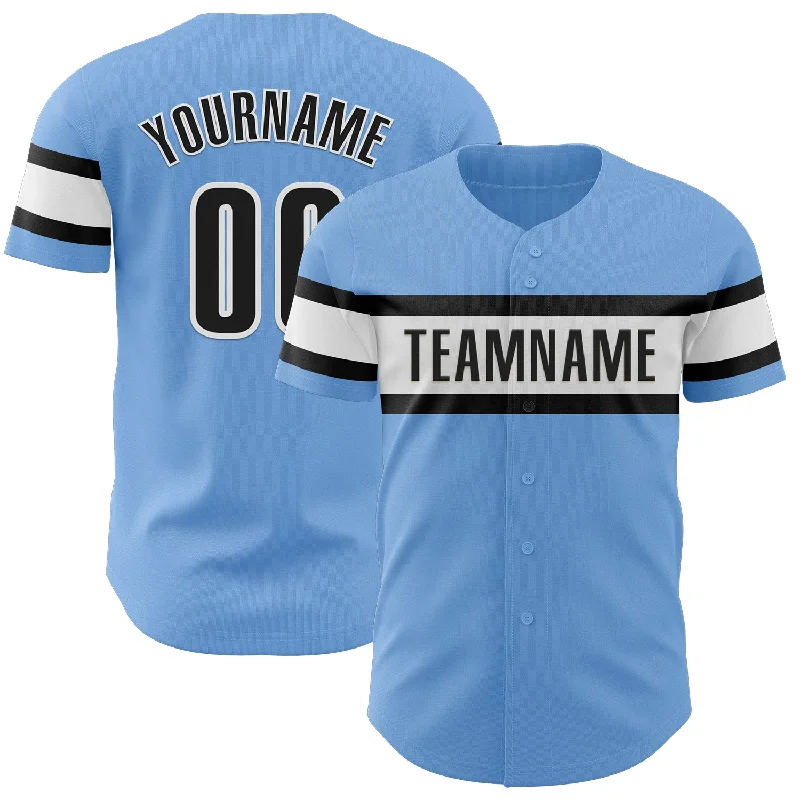 Custom Light Blue Black-White Authentic Baseball Jersey