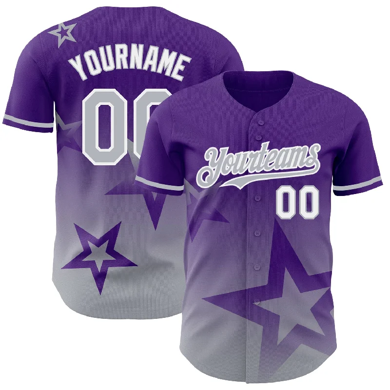 Custom Purple Gray-White 3D Pattern Design Gradient Style Twinkle Star Authentic Baseball Jersey