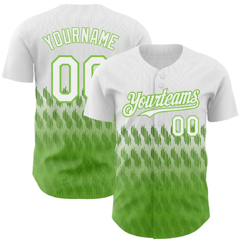 Custom White Neon Green 3D Pattern Design Lines Authentic Baseball Jersey