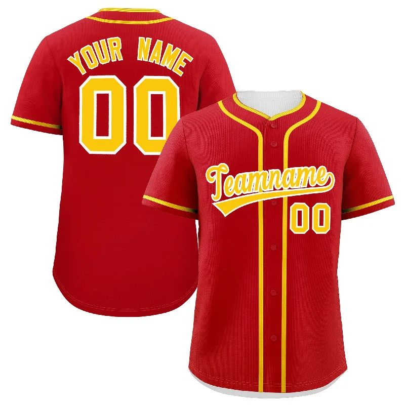 Custom Red Gold Personalized Classic Authentic Baseball Jersey