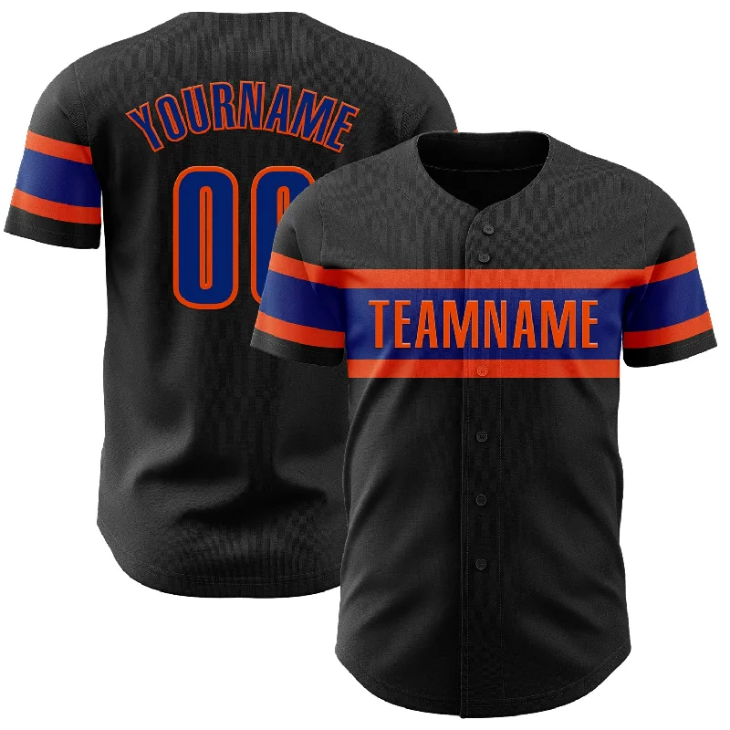 Custom Black Royal-Orange Authentic Baseball Jersey