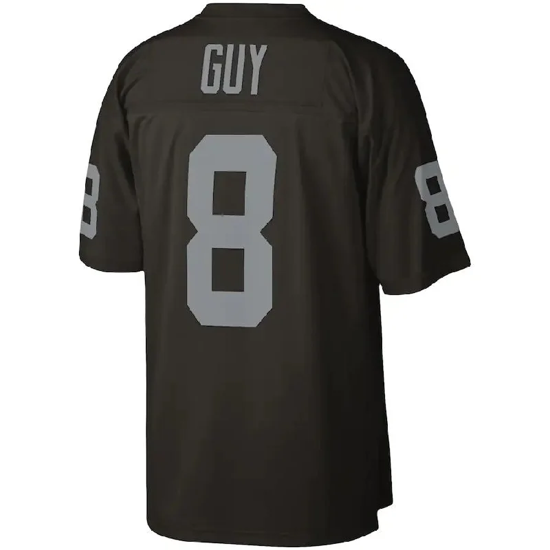 LV. Raiders #8 Ray Guy Mitchell & Ness Black 1976 Legacy Replica Jersey Stitched American Football Jerseys