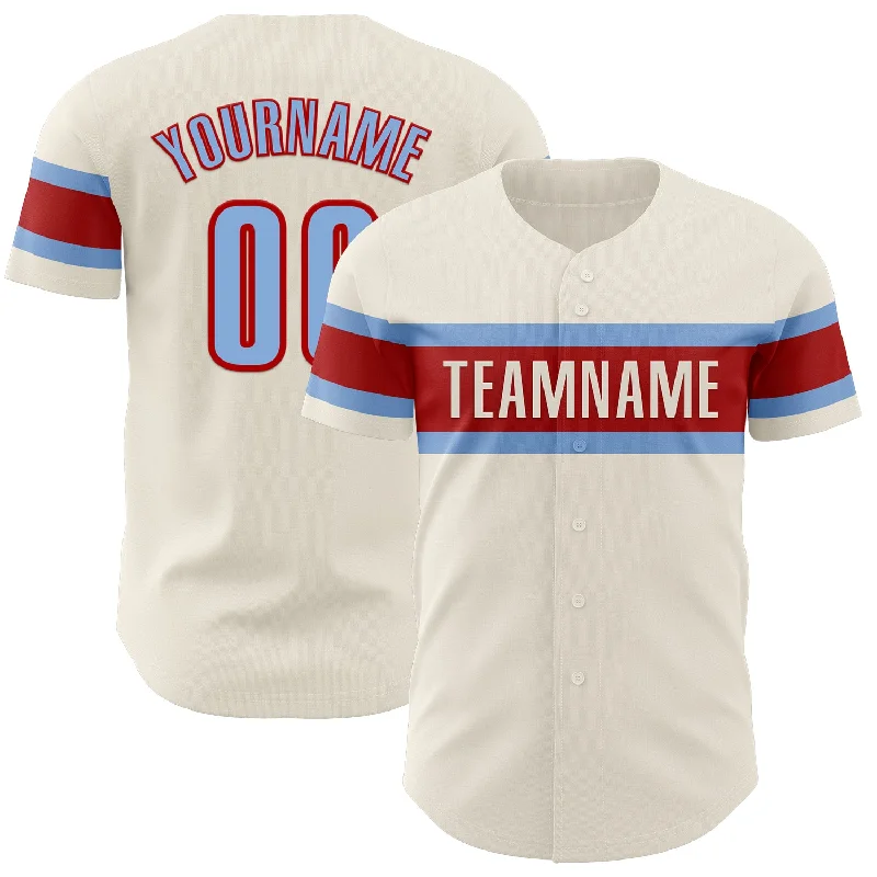 Custom Cream Light Blue-Red Authentic Baseball Jersey