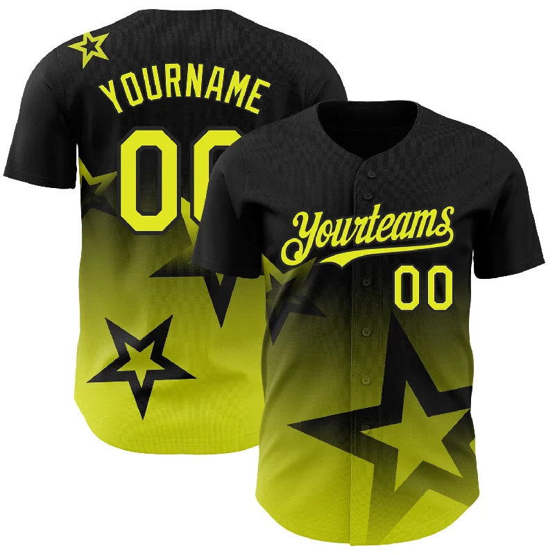 Custom Black Neon Yellow 3D Pattern Design Gradient Style Twinkle Star Authentic Baseball Jersey