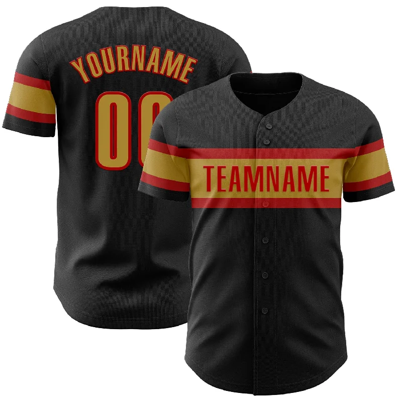 Custom Black Old Gold-Red Authentic Baseball Jersey