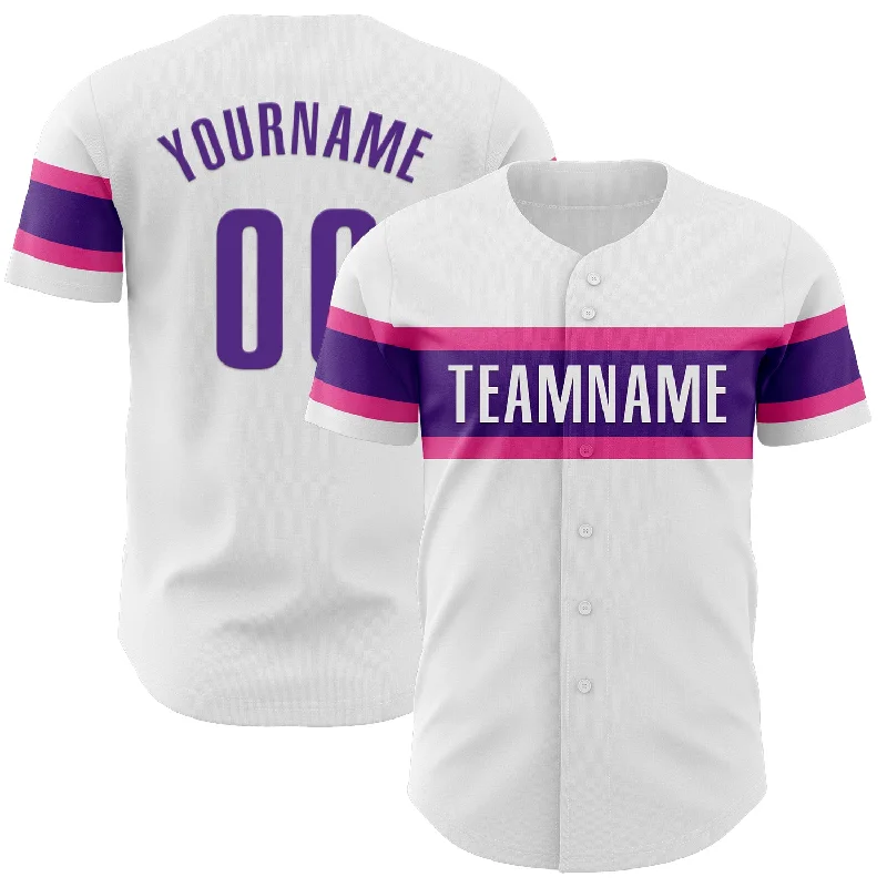 Custom White Purple-Pink Authentic Baseball Jersey