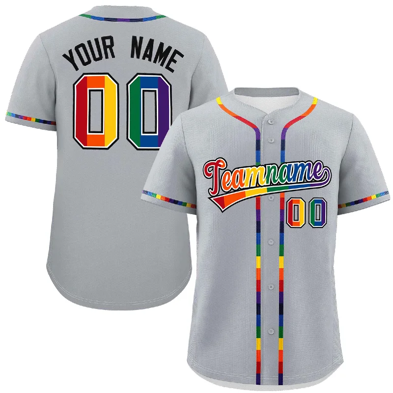 Custom Light Gray LGBT Rainbow For Pride Month Classic Style Authentic Baseball Jersey