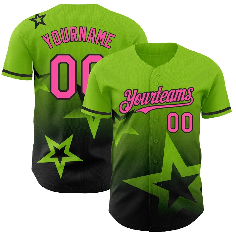 Custom Neon Green Pink-Black 3D Pattern Design Gradient Style Twinkle Star Authentic Baseball Jersey