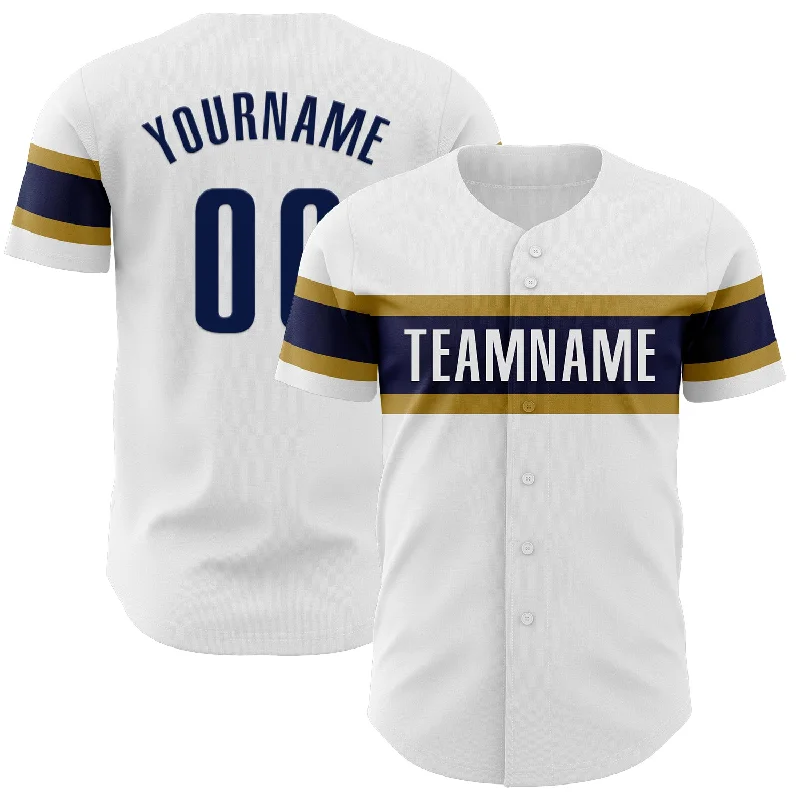 Custom White Navy-Old Gold Authentic Baseball Jersey