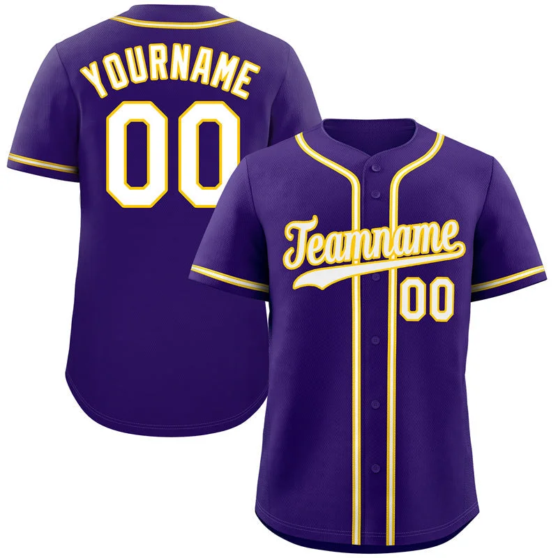 Custom Purple White-Yellow Classic Style Authentic Baseball Jersey