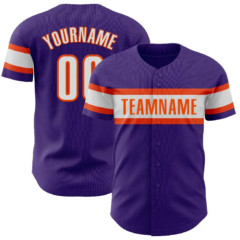 Custom Purple White-Orange Authentic Baseball Jersey