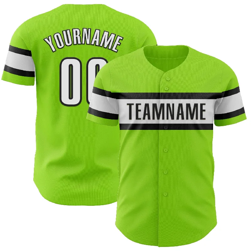 Custom Neon Green White-Black Authentic Baseball Jersey