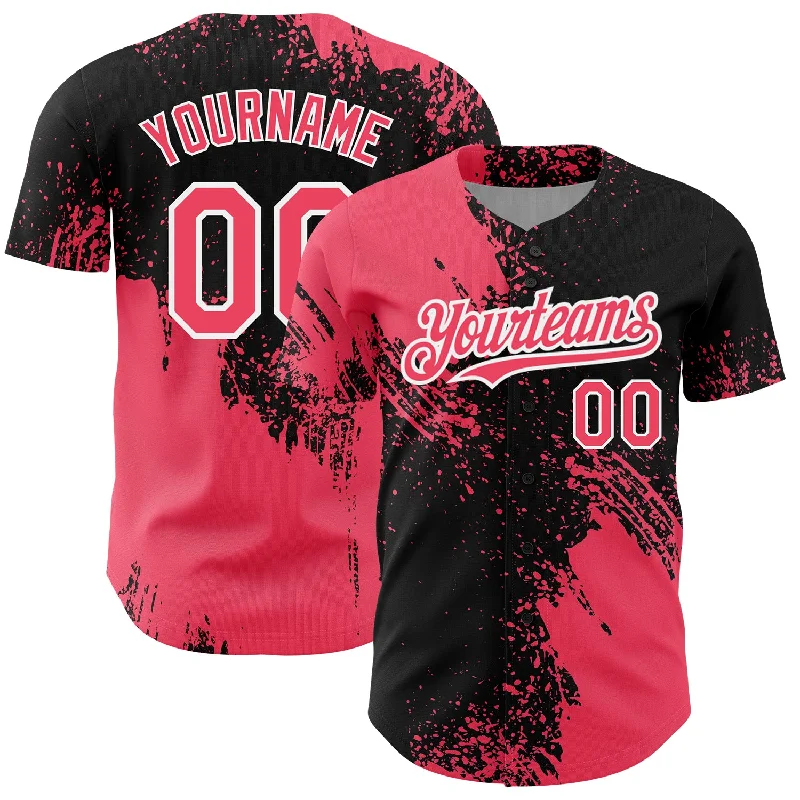 Custom Neon Pink Black-White 3D Pattern Design Abstract Brush Stroke Authentic Baseball Jersey