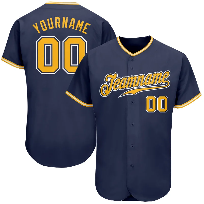 Custom Navy Gold-White Authentic Baseball Jersey