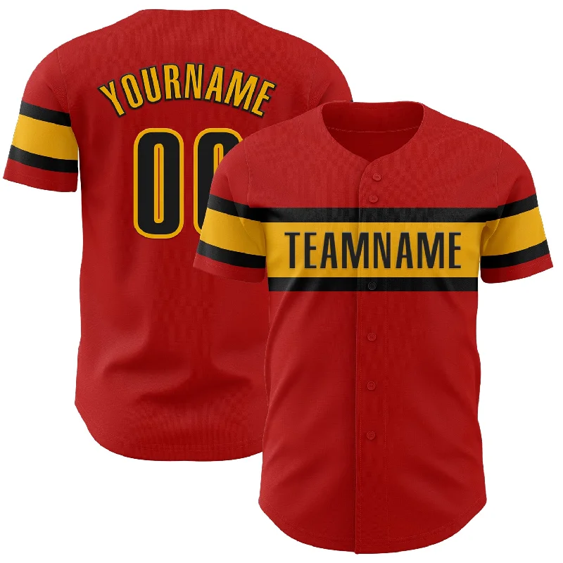 Custom Red Black-Gold Authentic Baseball Jersey