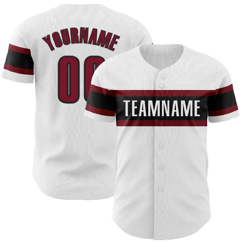 Custom White Crimson-Black Authentic Baseball Jersey