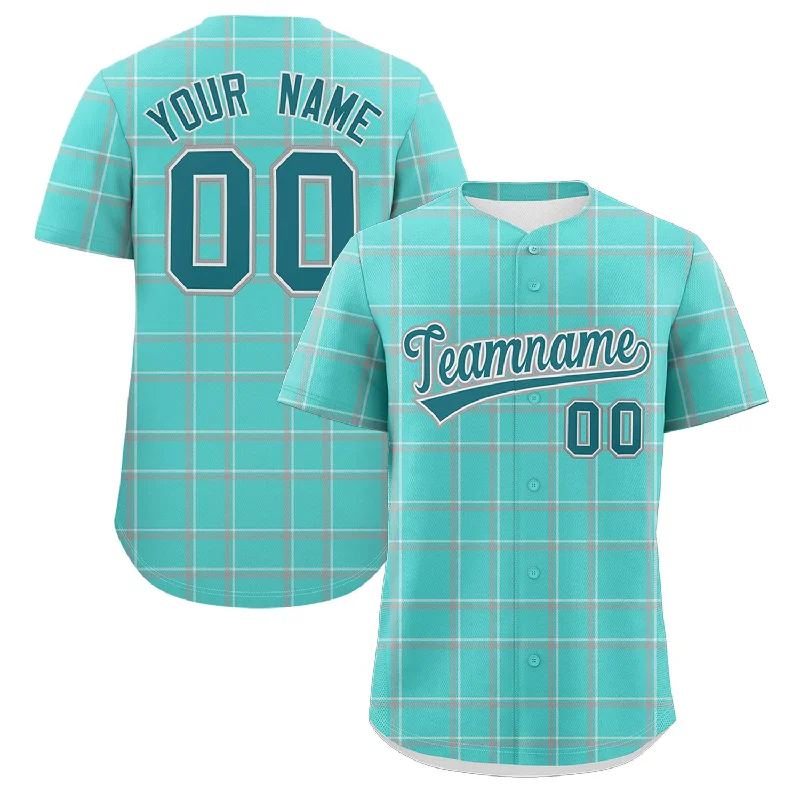 Custom Bright Green Personalized Plaid Design Authentic Baseball Jersey