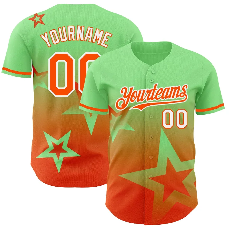 Custom Pea Green Orange-White 3D Pattern Design Gradient Style Twinkle Star Authentic Baseball Jersey