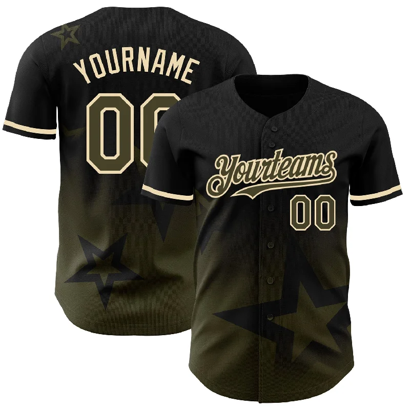 Custom Black Olive-Cream 3D Pattern Design Gradient Style Twinkle Star Authentic Baseball Jersey