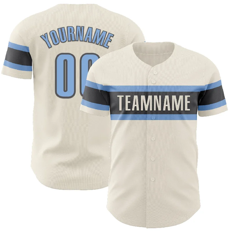 Custom Cream Light Blue-Steel Gray Authentic Baseball Jersey