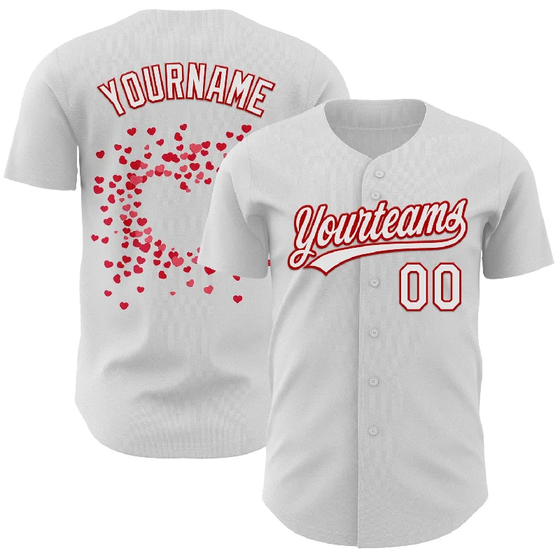 Custom White Red 3D Love Heart Valentine's Day Authentic Baseball Jersey