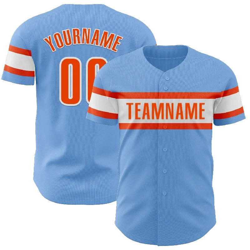 Custom Light Blue Orange-White Authentic Baseball Jersey