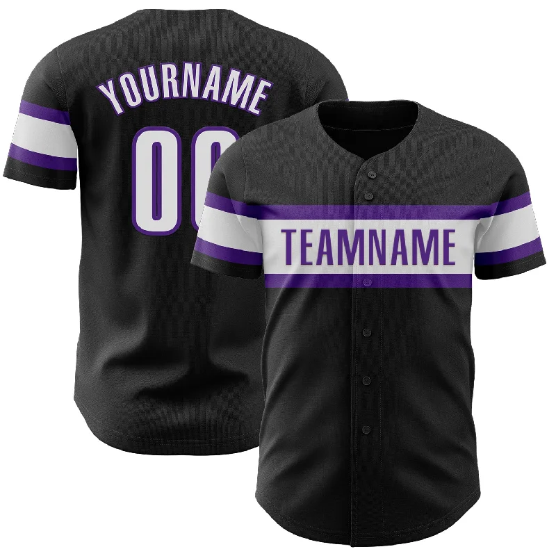 Custom Black White-Purple Authentic Baseball Jersey