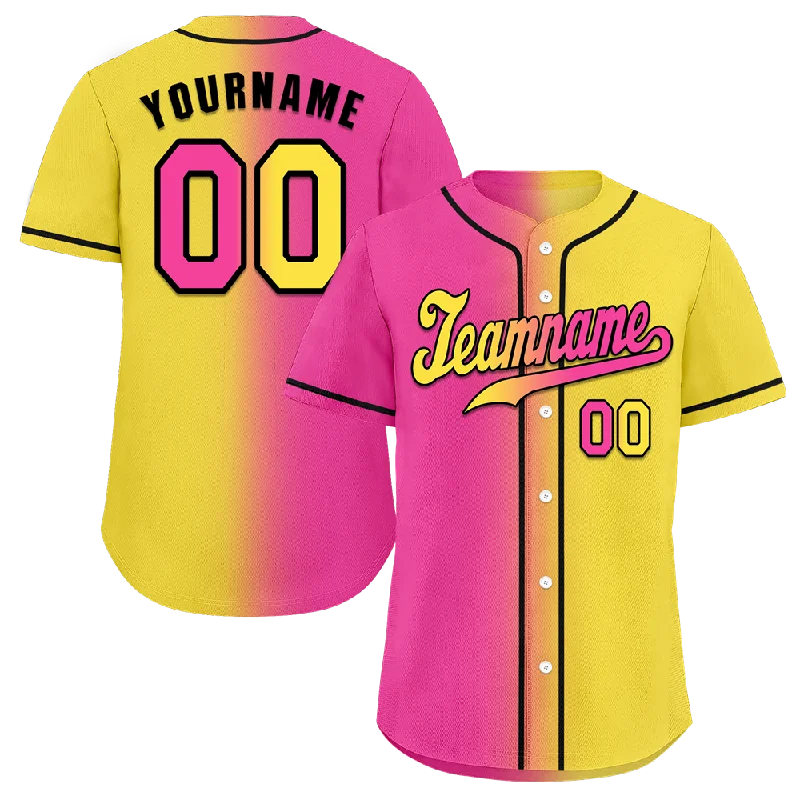 Custom Pink Yellow Gradient Fashion Yellow Authentic Baseball Jersey