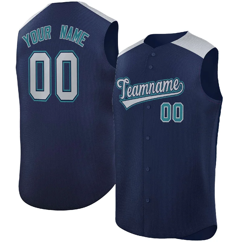 Custom Navy Gray Personalized Classic Authentic Sleeveless Baseball Jersey