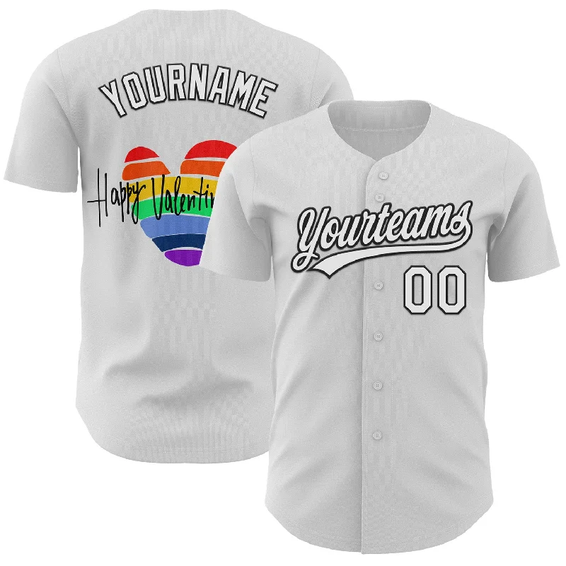 Custom White Black 3D Love Heart Valentine's Day Authentic Baseball Jersey