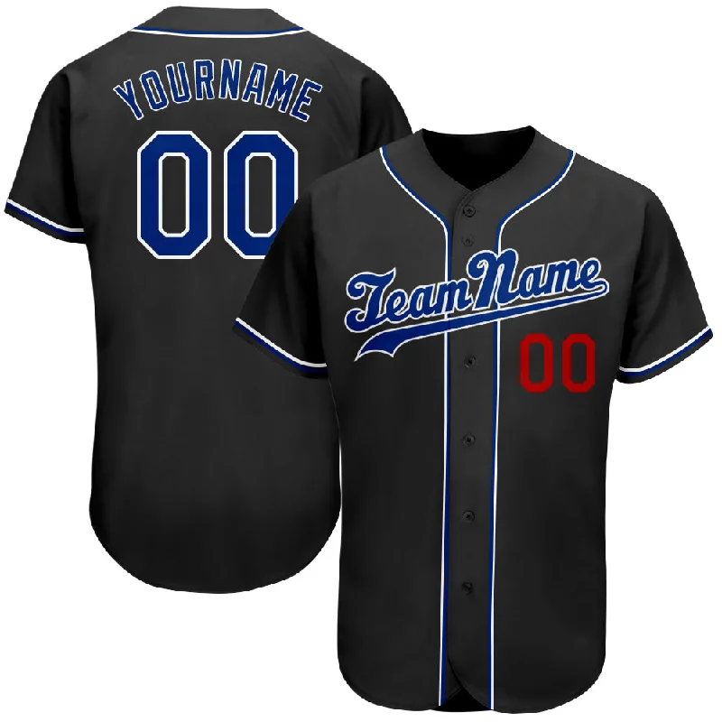 Custom Black Royal-Red Authentic Baseball Jersey