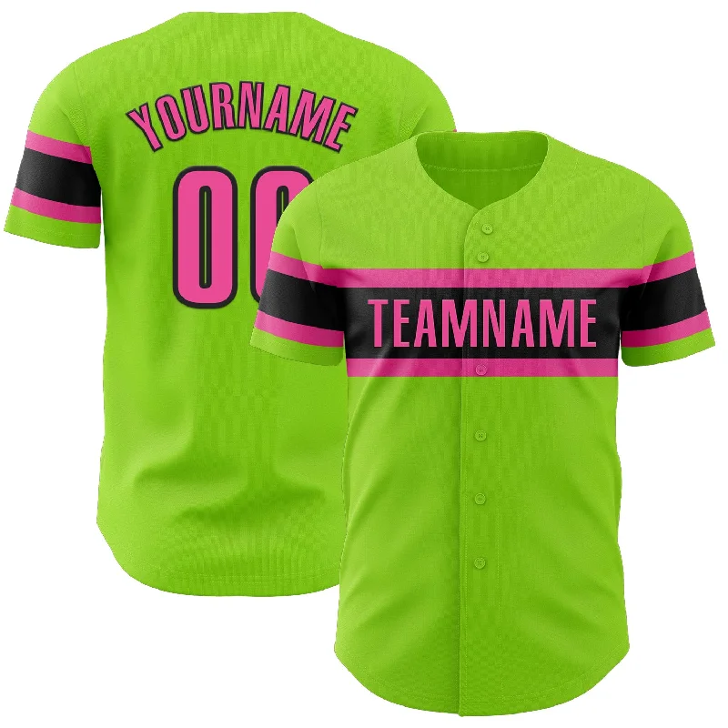 Custom Neon Green Pink-Black Authentic Baseball Jersey