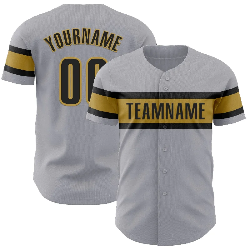 Custom Gray Black-Old Gold Authentic Baseball Jersey