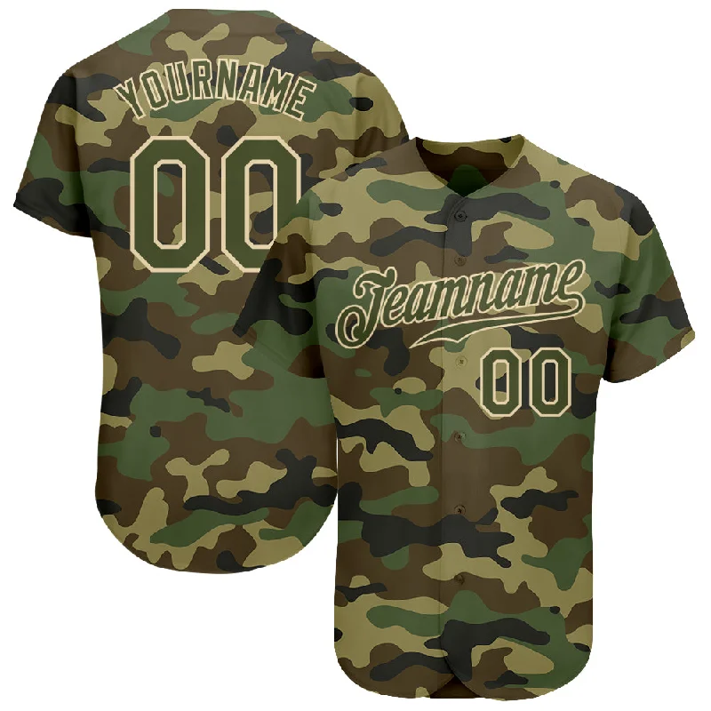 Custom Camo Olive-Cream Authentic Salute To Service Baseball Jersey