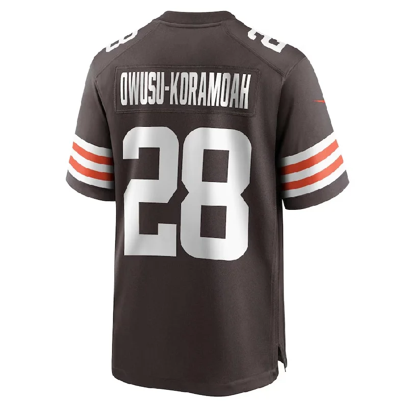 C.Browns #28 Jeremiah Owusu-Koramoah Game Player Jersey - Brown American Football Jerseys