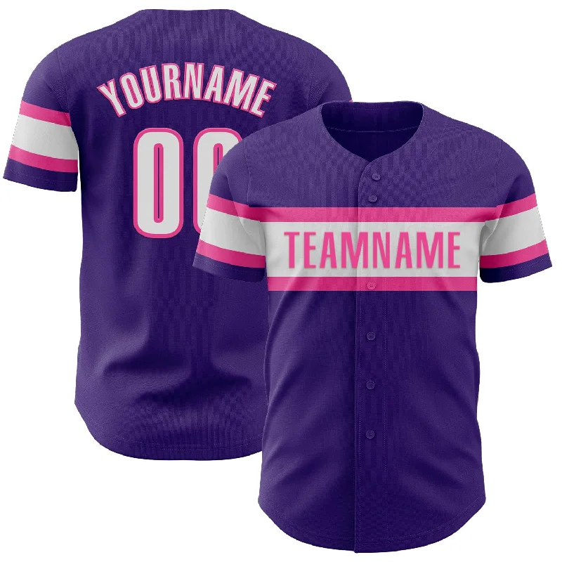 Custom Purple White-Pink Authentic Baseball Jersey