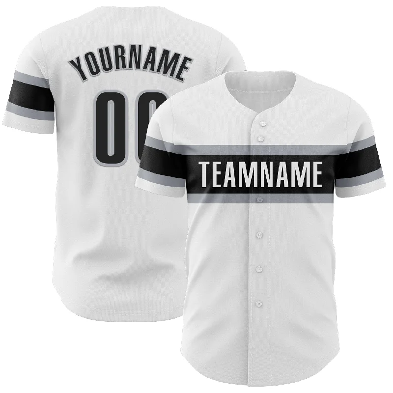 Custom White Black-Gray Authentic Baseball Jersey