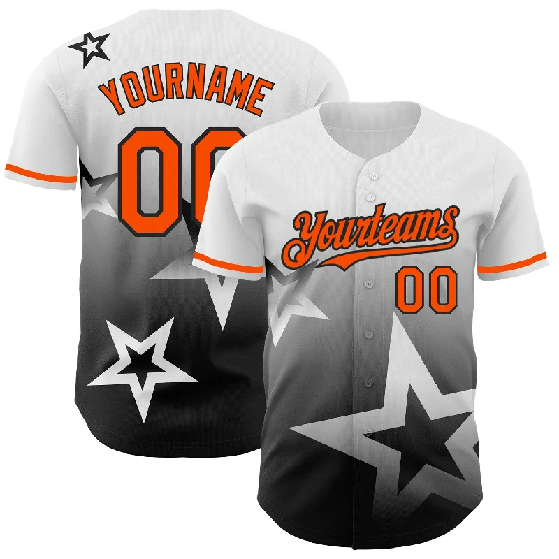 Custom White Orange-Black 3D Pattern Design Gradient Style Twinkle Star Authentic Baseball Jersey