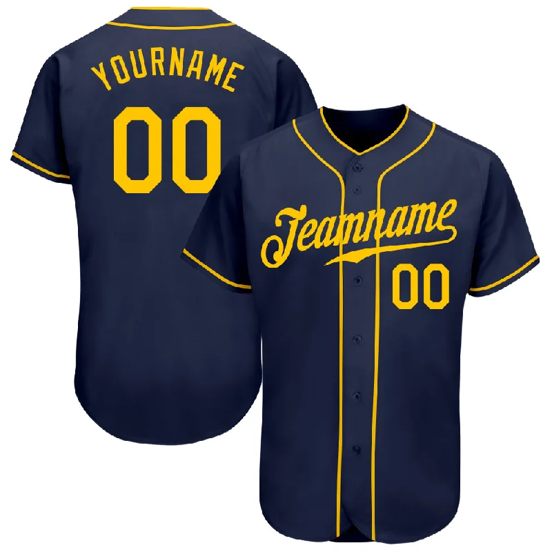 Custom Navy Gold Authentic Baseball Jersey