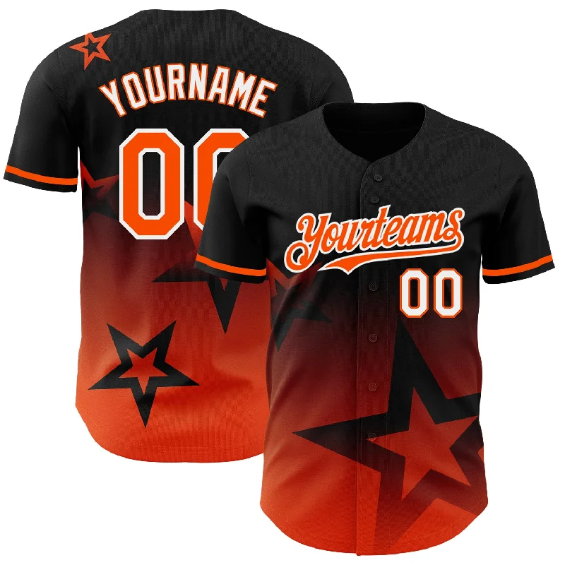 Custom Black Orange-White 3D Pattern Design Gradient Style Twinkle Star Authentic Baseball Jersey