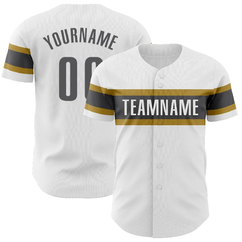 Custom White Steel Gray-Old Gold Authentic Baseball Jersey