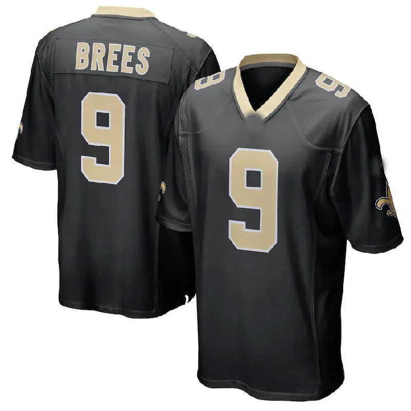 NO.Saints #9 Drew Brees Black Team Color Game Jersey Stitched American Football Jersey