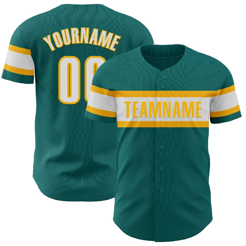 Custom Teal White-Gold Authentic Baseball Jersey