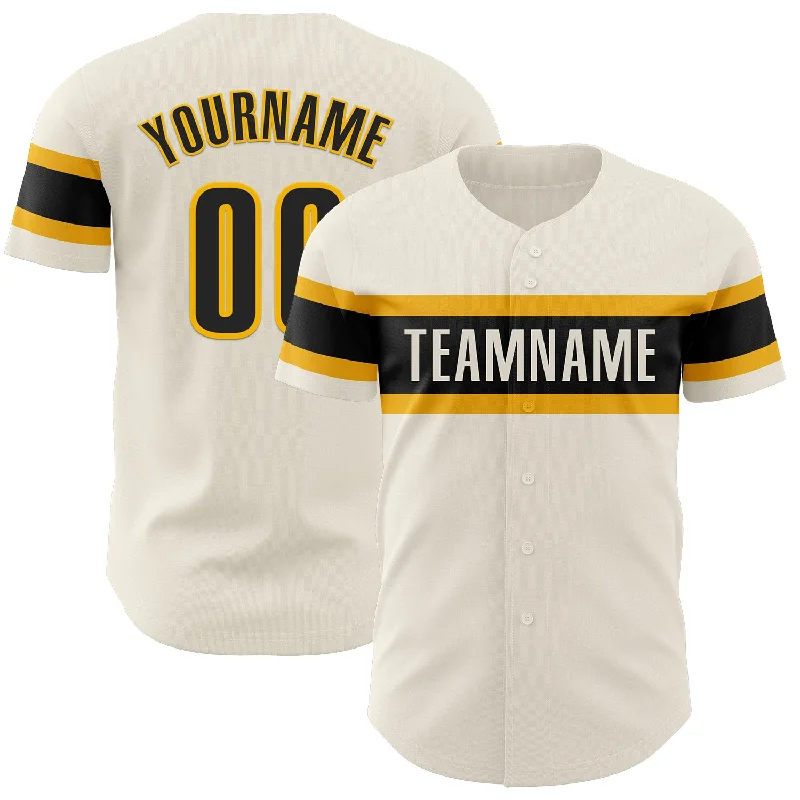 Custom Cream Black-Gold Authentic Baseball Jersey