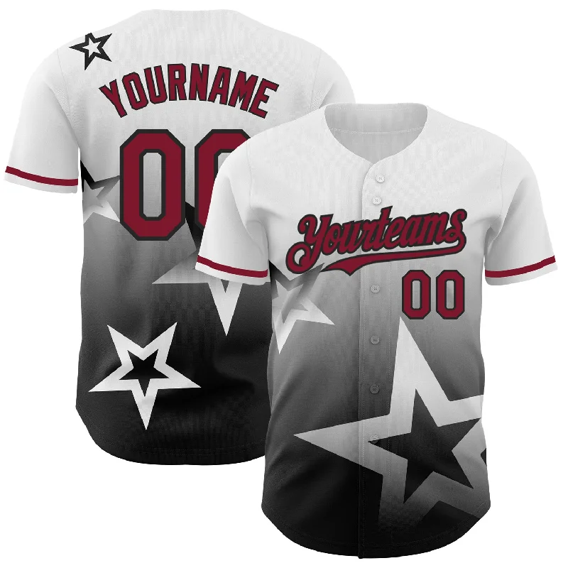 Custom White Crimson-Black 3D Pattern Design Gradient Style Twinkle Star Authentic Baseball Jersey